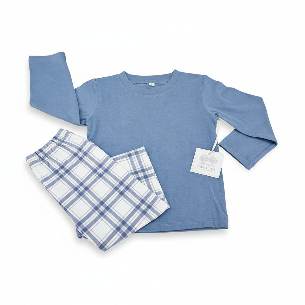 Long Sleeve Pant Set in Navy Plaid