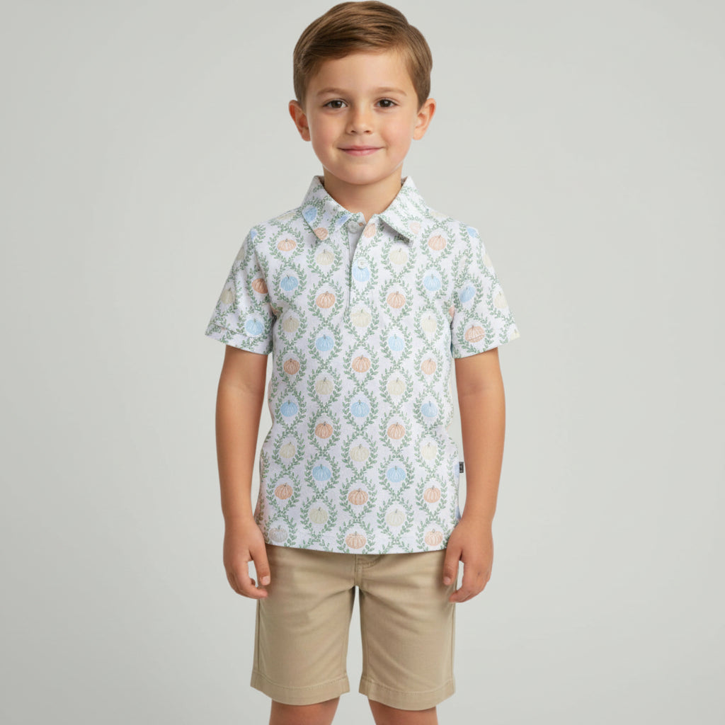 Short Sleeve Polo in Pumpkin Print