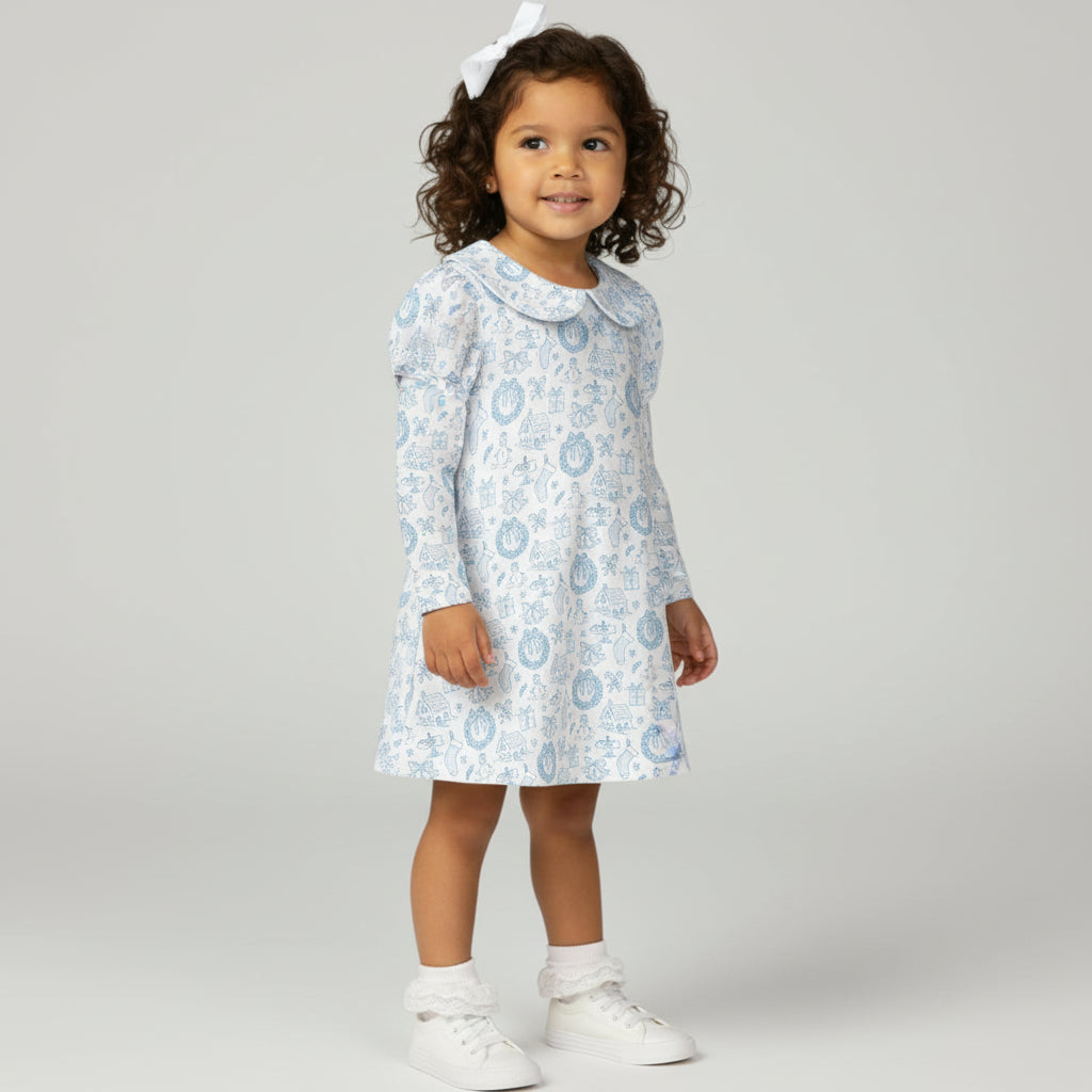 Long Sleeve Dress in Christmas Toile